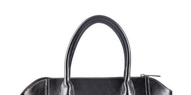 Dámská černá kožená kabelka s bílým prošíváním Belle & Bloom