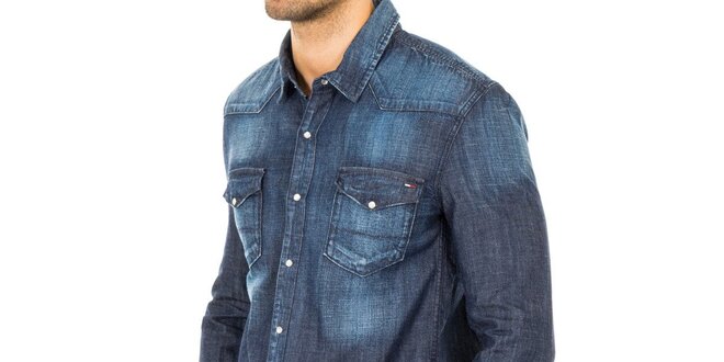 Pánská tmavě modrá džínová košile Tommy Hilfiger