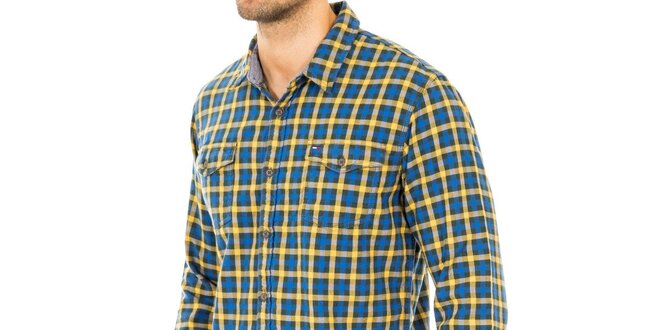 Pánská žluto-modrá kostkovaná košile Tommy Hilfiger