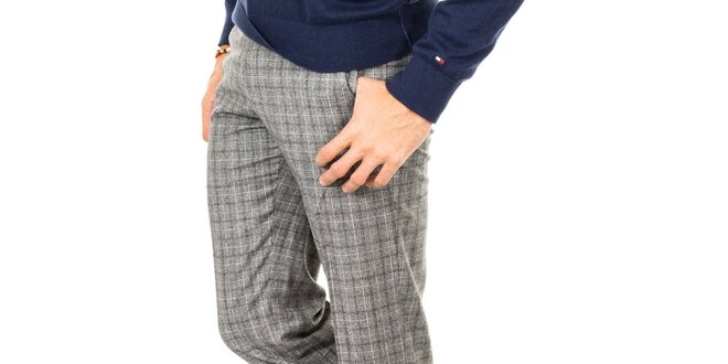 Pánské šedé kalhoty s kostkovaným vzorem Tommy Hilfiger