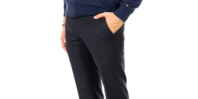Pánské tmavě modré kalhoty se svislými proužky Tommy Hilfiger