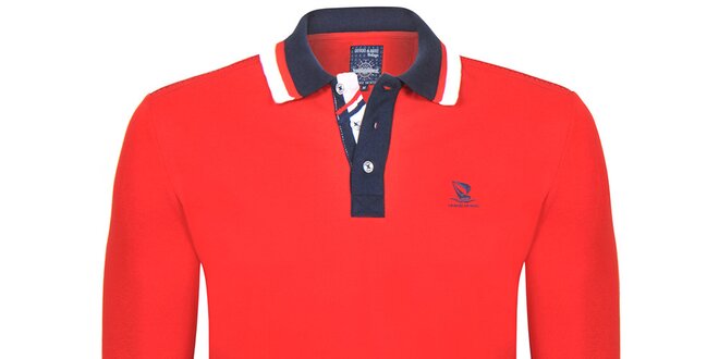Pánské červené polo triko s pruhovaným límečkem Giorgio di Mare