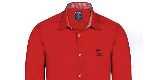 Pánská červená košile s modrými výšivkami Giorgio di Mare