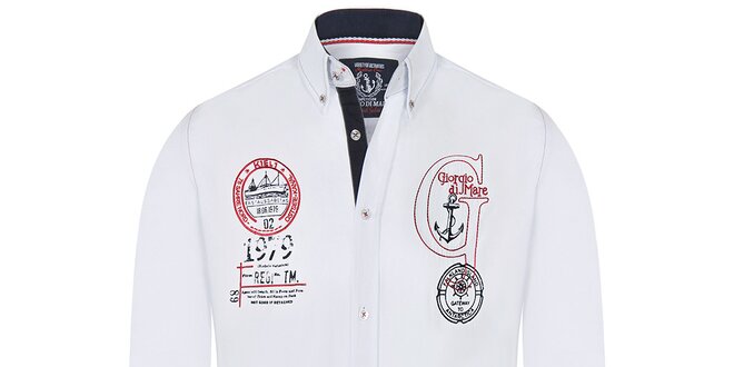 Pánská bílá košile s dekorativními prvky Giorgio di Mare
