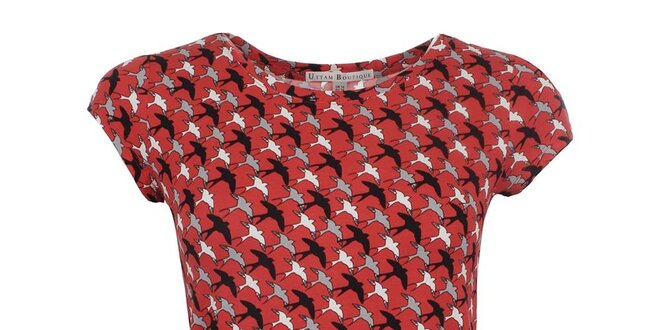 Dámské červené tričko s ptáčky Uttam Boutique