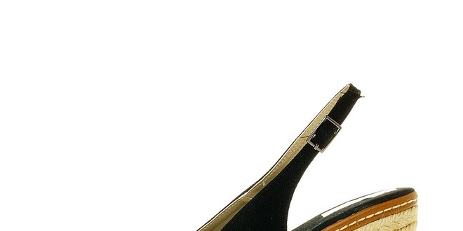 Dámské černé páskové boty Luna Llena s jutovým klínem