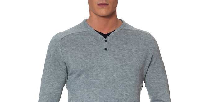 Pánský šedý svetr s loketními nášivkami Paul Stragas