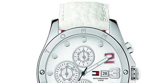 Dámské bílé hodinky s barevnými číslicemi Tommy Hilfiger