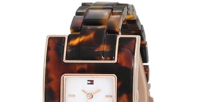 Dámské žíhané hnědé hodinky Tommy Hilfiger