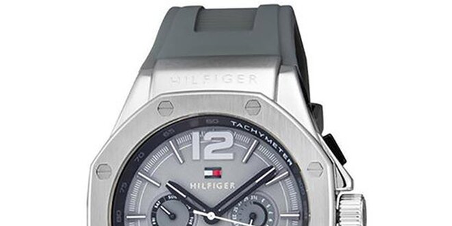 Pánské šedé hodinky se silikonovým řemínkem Tommy Hilfiger