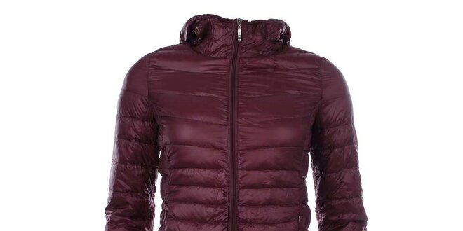 Dámský prošívaný bordó kabát s kapucí SMF Jeans