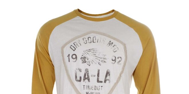 Pánské bílé tričko se žlutými rukávy Timeout