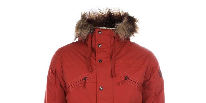 Pánská červená zimní bunda s kožíškem Timeout