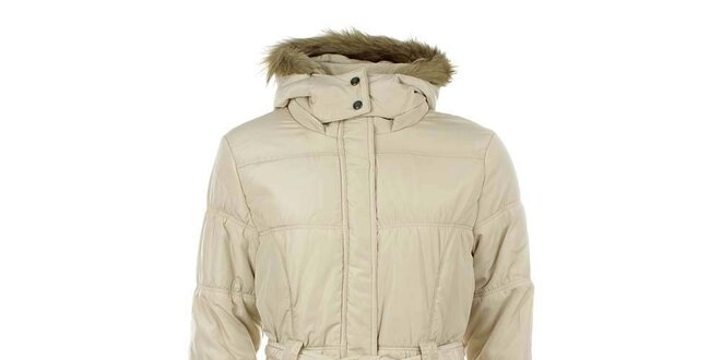 Dámský béžový kabát s kapucí Timeout