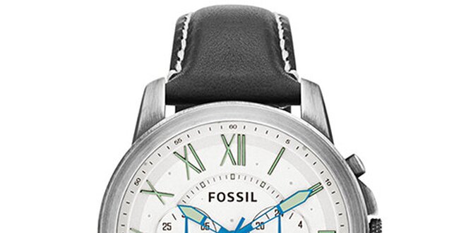 Pánské analogové hodinky s černým koženým řemínkem Fossil