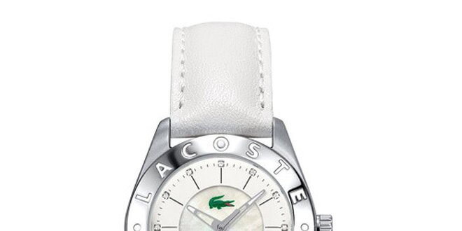 Dámské hodinky s bílým koženým páskem Lacoste