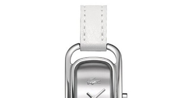 Dámské obdélníčkové hodinky s bílým řemínkem Lacoste