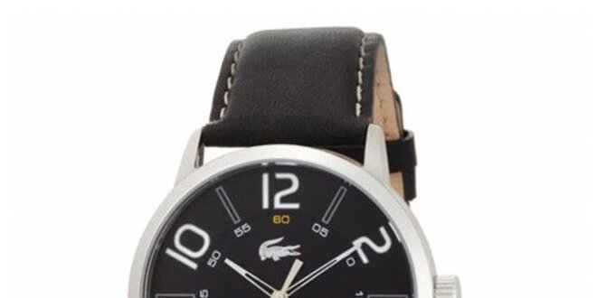 Pánské hodinky s černým koženým páskem Lacoste