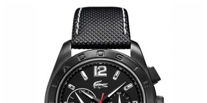 Pánské hodinky s černým koženým prošívaným řemínkem Lacoste