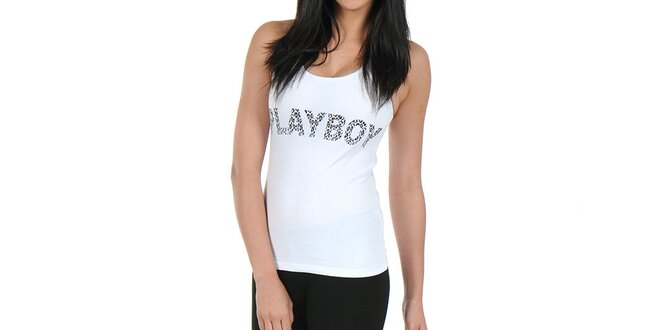 Dámské pyžamo Playboy - bílé tílko a černé legíny s leopardím potiskem