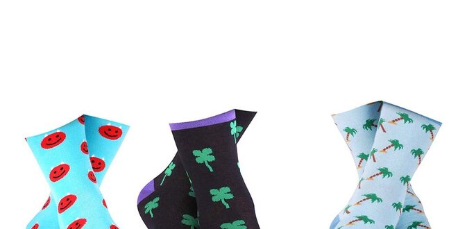 3 páry pánských ponožek Happy Socks - se smajlíkem, čtyřlístkem a palmami