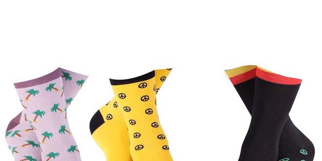 3 páry pánských ponožek Happy Socks - se znakem míru a palmami
