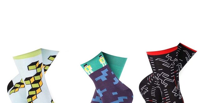 3 páry pánských ponožek s originálním barevným vzorem Happy Socks