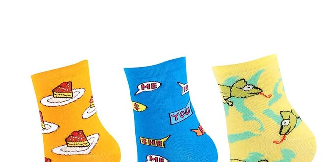 Dámský set barevných ponožek s dortíky, nápisy a chameleony Happy Socks - 3 páry
