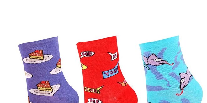 Dámský barevný set ponožek s dortíky, nápisy a chameleony Happy Socks - 3 páry