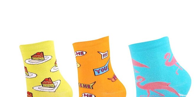 Dámský barevný set ponožek s dortíky, nápisy a plameňáky Happy Socks - 3 páry