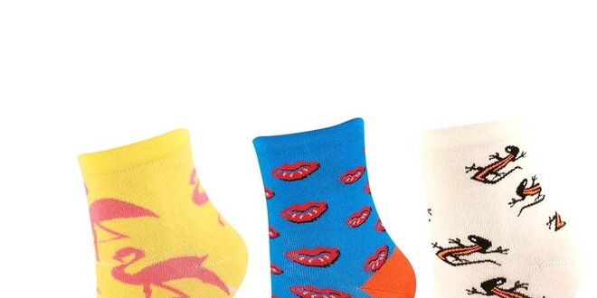 Dámský set ponožek s plameňáky, ještěrkami a pusinkami Happy Socks - 3 páry