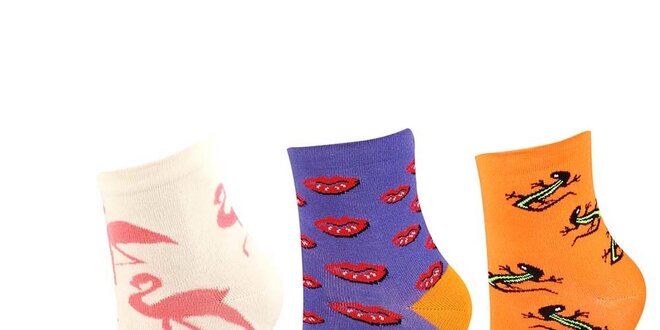 Dámský barevný set ponožek s plameňáky, ještěrkami a pusinkami Happy Socks - 3 páry