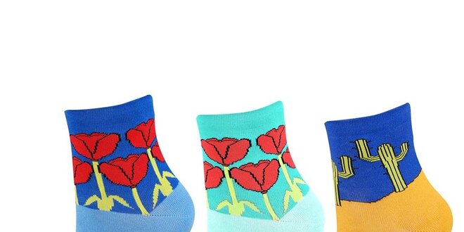 Dámský set barevných ponožek s tulipány a kaktusy Happy Socks - 3 páry