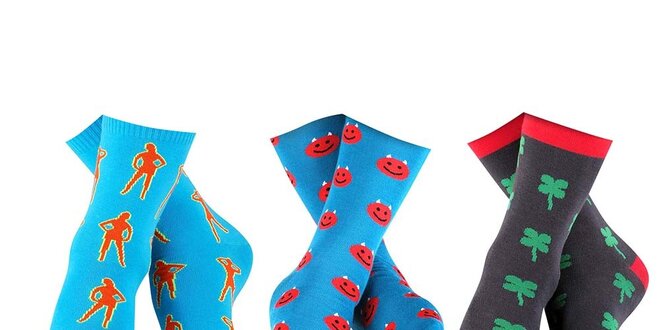 3 páry barevných pánských ponožek Happy Socks - se slečnou, smajlíkem a čtyřlístkem