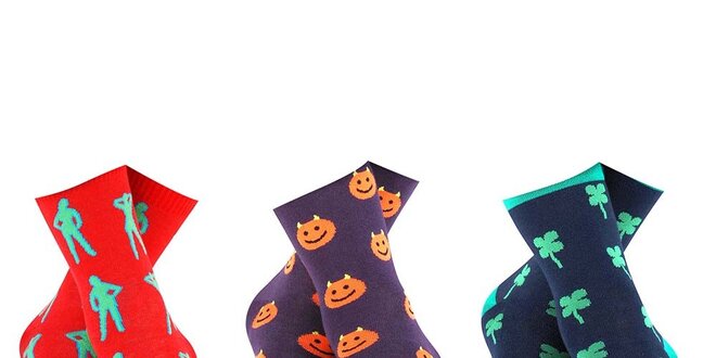 3 páry barevně vzorovaných pánských ponožek Happy Socks - se slečnou, smajlíkem a čtyřlístkem