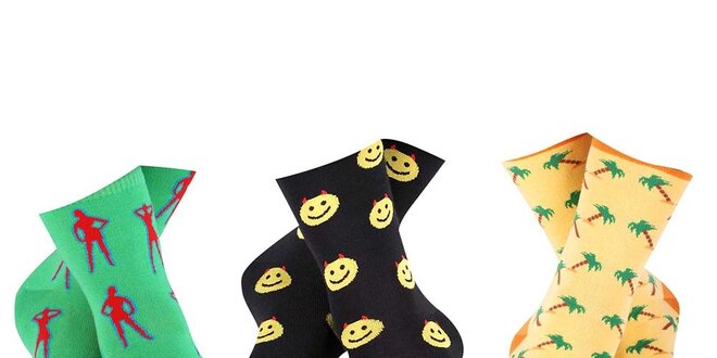 3 páry pánských ponožek Happy Socks - se slečnou, smajlíkem a palmami