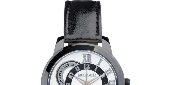 Pánské černé náramkové hodinky Lancaster s koženým řemínkem
