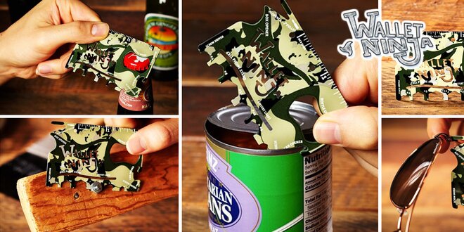 Multifunkční nástroj ve velikosti karty - Wallet Ninja camouflage!