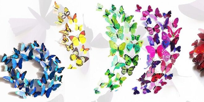 Sada 12 barevných 3D motýlků