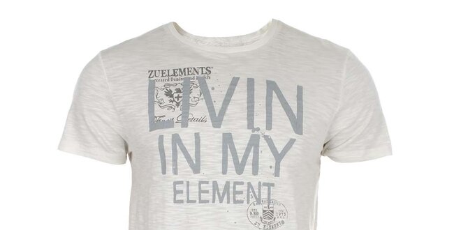 Pánské žíhané tričko s potiskem v krémovém odstínu Zu Elements
