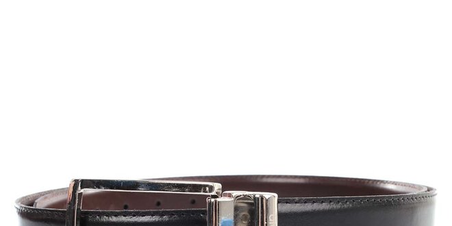 Pánský kožený hnědo-černý oboustranný pásek s kovovou sponou Calvin Klein