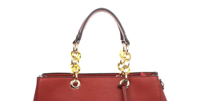 Dámská červená kabelka s kulatým přívěskem a zdobnými poutky London fashion