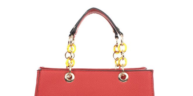 Dámská červená kabelka s řetízkovými uchy London fashion