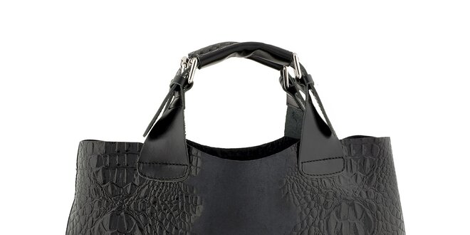 Dámská černá kožená kabelka s krokodýlím vzorem Ore 10