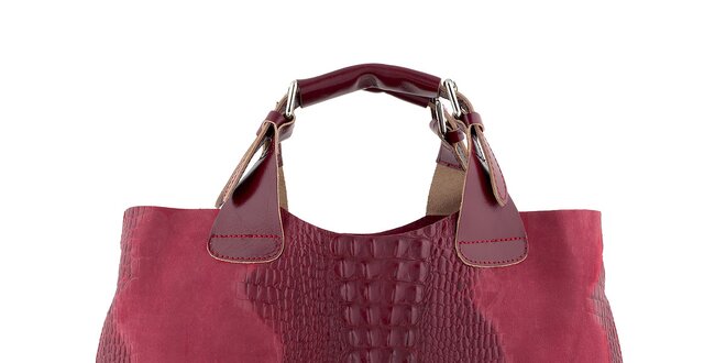 Dámská červená kožená kabelka s krokodýlím vzorem Ore 10