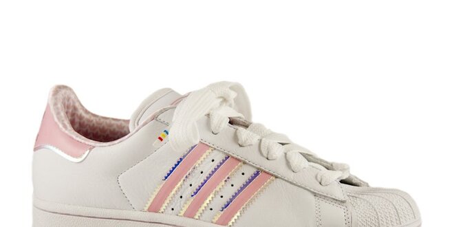 Dámské bílé tenisky Adidas s růžovými detaily a gumovou špičkou
