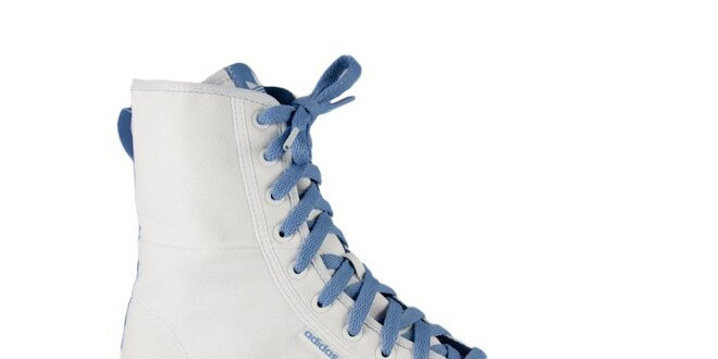Dámské bílé vysoké kotníkové tenisky Adidas s modrými detaily