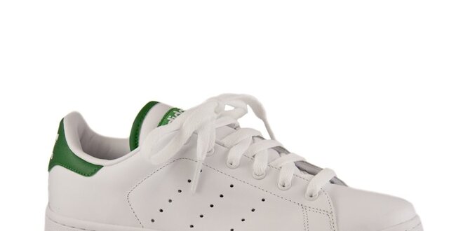 Dámské bílé kožené tenisky Adidas se zelenými detaily