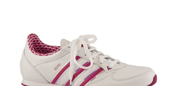 Dámské bílé kožené tenisky Adidas s růžovými proužky