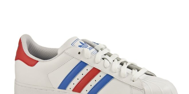 Pánské bílé tenisky Adidas s barevnými proužky a gumovou špičkou